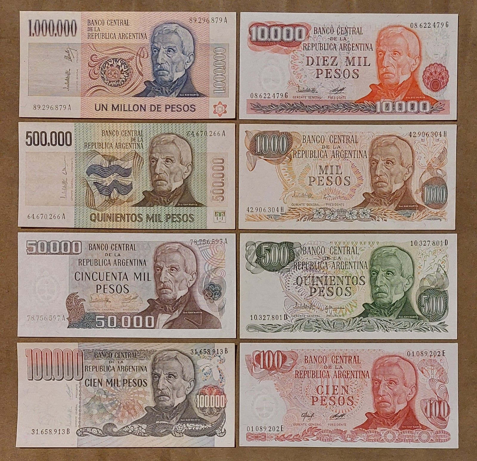 1970-80's ARGENTINA Hyperinflation 8 UNC Note Lot 1000000 500000 100000 + Pesos
