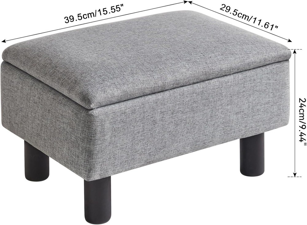 Storage Ottoman Footrest Stool with Linen Fabric, Rectangular, Flip Top Lid, ...