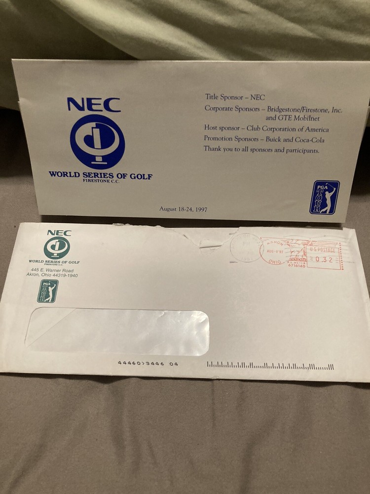 1997 NEC Golf Invitational Grounds Passes. Never Used With Original Envelope