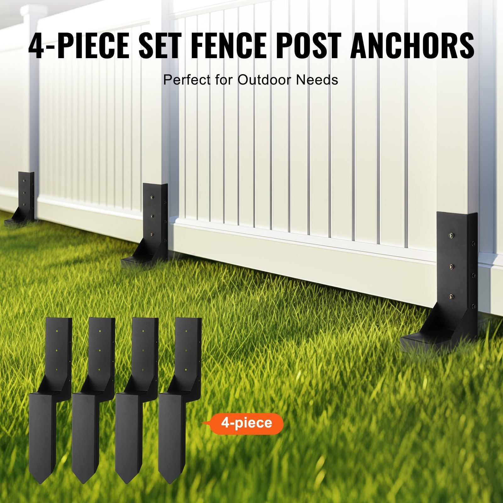 4 Pack Steel Fence Post Support Stakes, Anchor Ground Spike Anchor Repair Kit