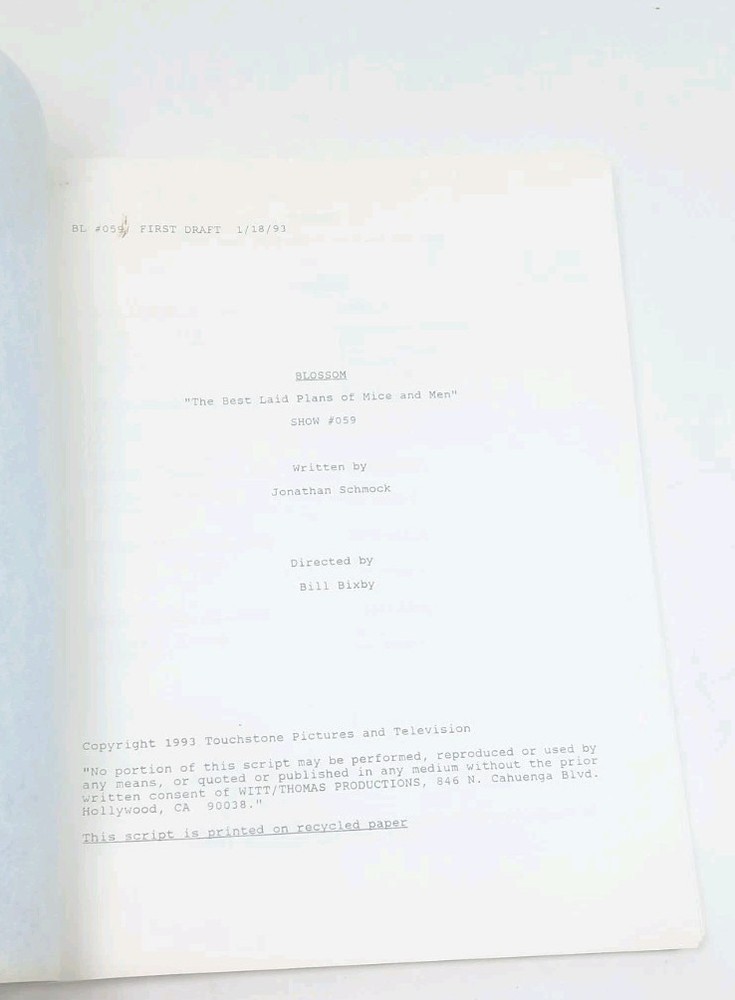 Blossom First Draft Script 1993 Bill Bixby Directed