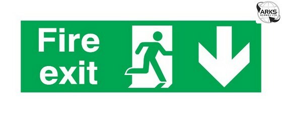 SIGNS & LABELS Fire Exit Arrow Down - Rigid Polypropylene - 150mm x 450mm FFX042