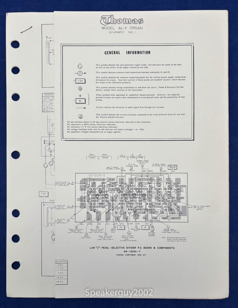 Original Thomas Organ  Service Schematics - Manual / AL-4 -- #2