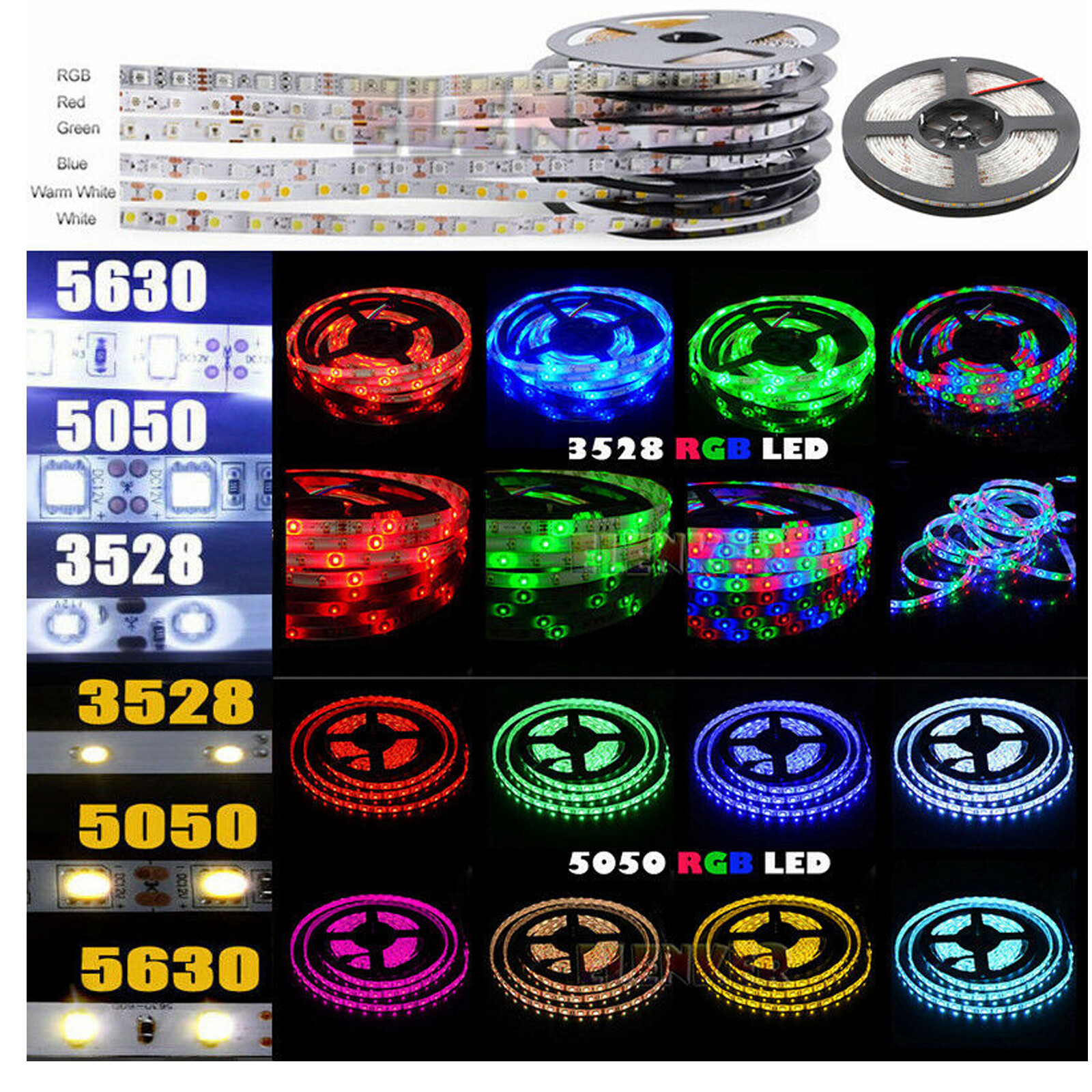Wholesale LED Strip Lights 3528 5050 5M/10M/15M/20M RGB SMD 12V Roll Waterproof