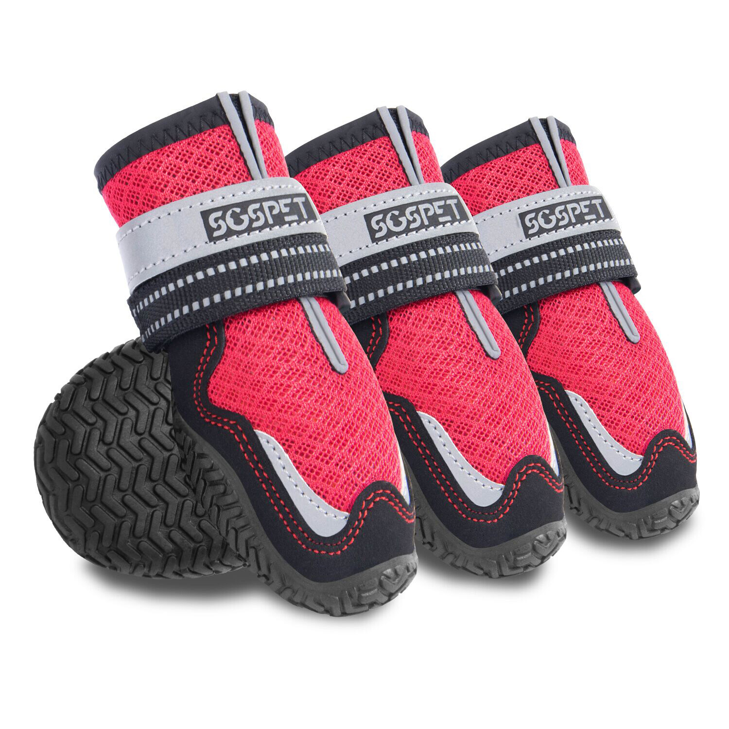4Pcs Mesh Dog Shoes Boots Paw Protector Reflective Anti-slip Red /Black
