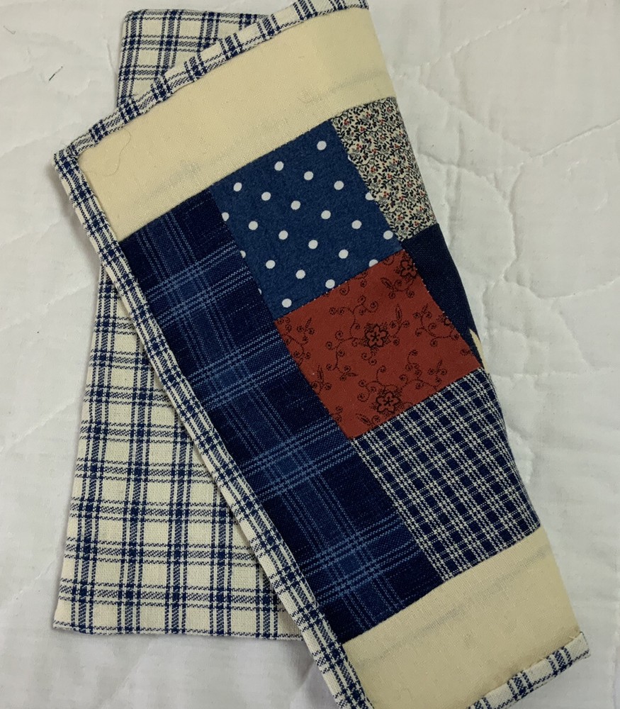 Patchwork Mini Quilt, Teddy Bear Quilt, Nine Patch, Calico Prints, Blue, 9” X 9”
