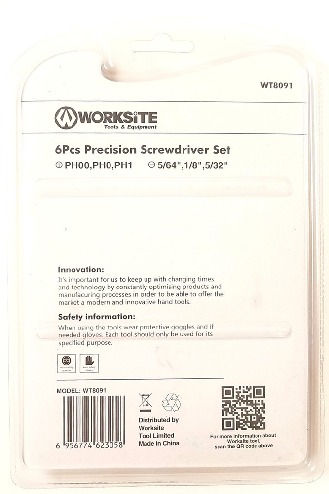 Worksite Professional 6pc Precision Screwdriver Set Slotted PH Tool WT8091 NEW