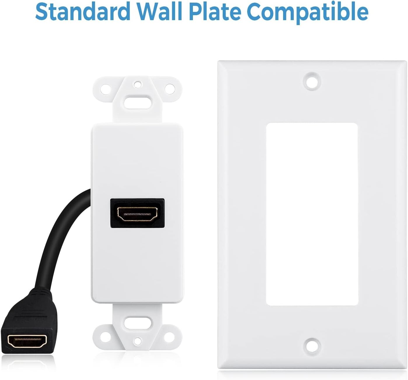 HDMI Wall Plate (1 Port) Built-In Flexible Hi-Speed HDMI Cable with 4K Video 2PC