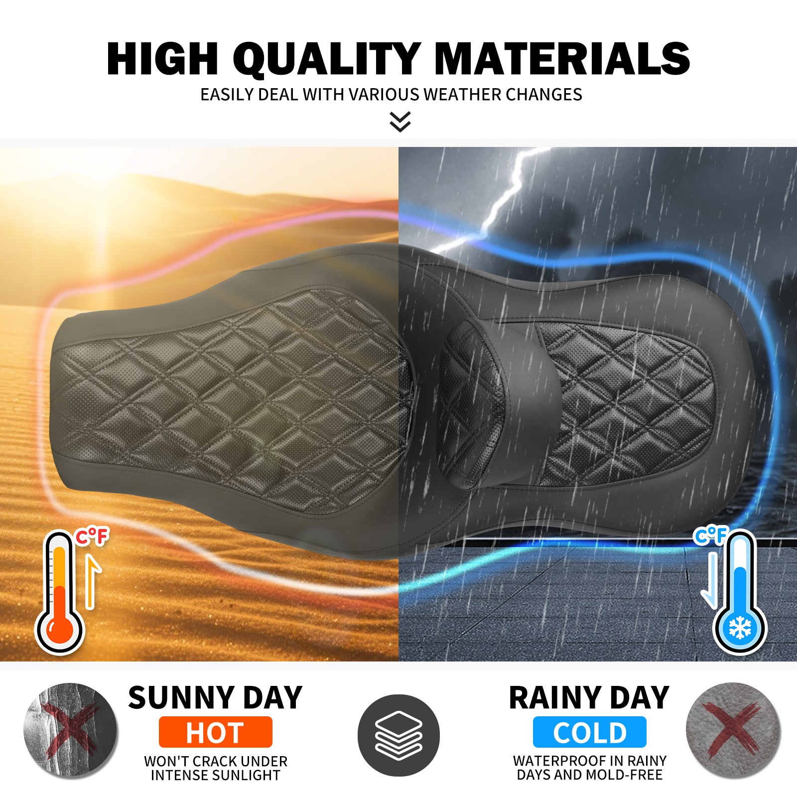 Diamond Driver Passenger Seat w/ Backrest For Harley Low Rider FXLRS 2018-2025