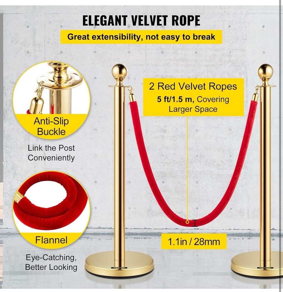 VEVOR Stanchion Posts Queue 38in Barriers - 4pc Gold