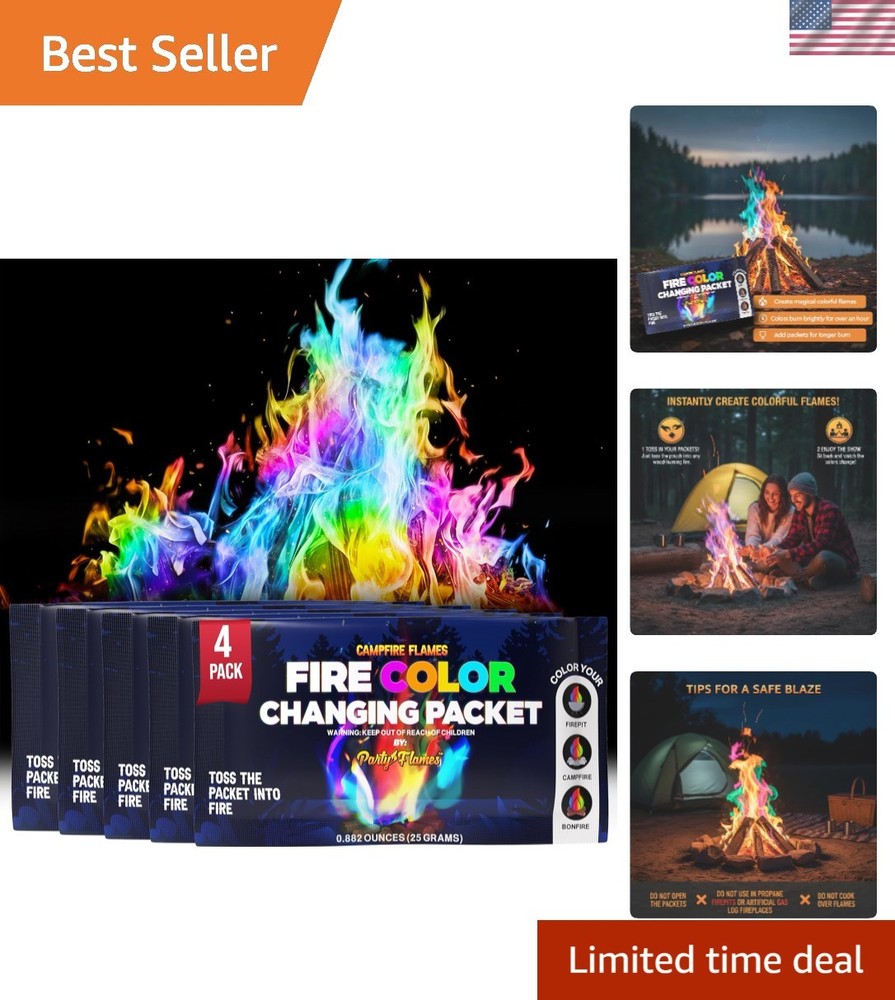 Dazzling Rainbow Flames: Magic Campfire Fire Color Changing Packets 4 Pack