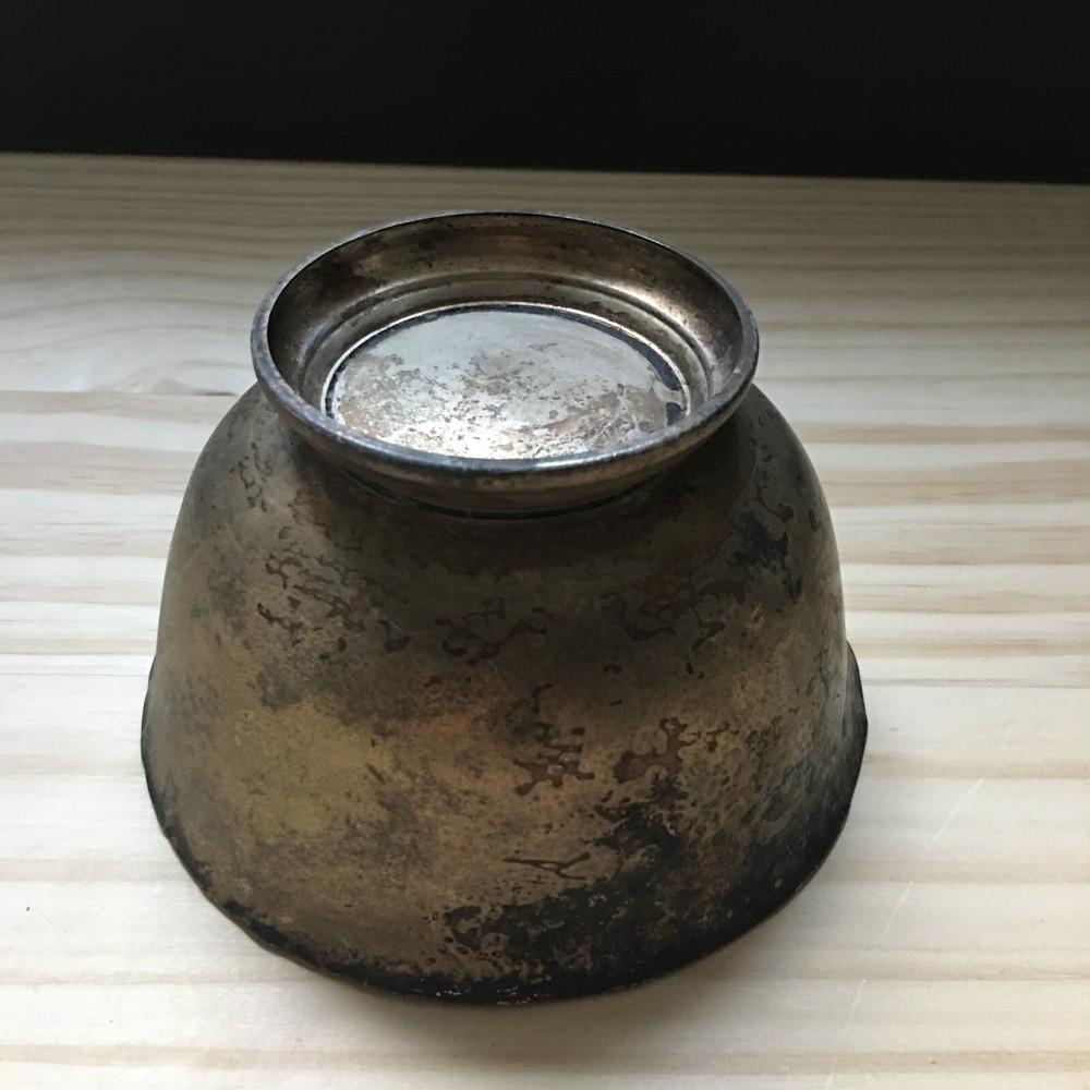 Vintage 1980s Silver Plated Small Bowl 5"D x3"H w/ Red enameled inside Tarnished