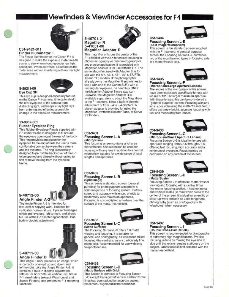 Canon F1 Focusing Screen Type E Split Image
