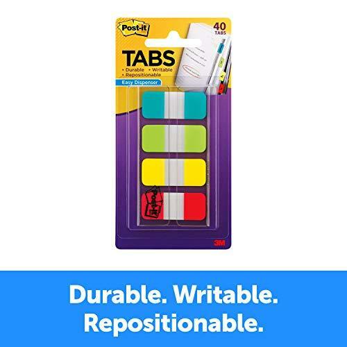Post-it Tabs.625 in. Solid, Aqua, Lime, Yellow, Red, Durable, Writable,