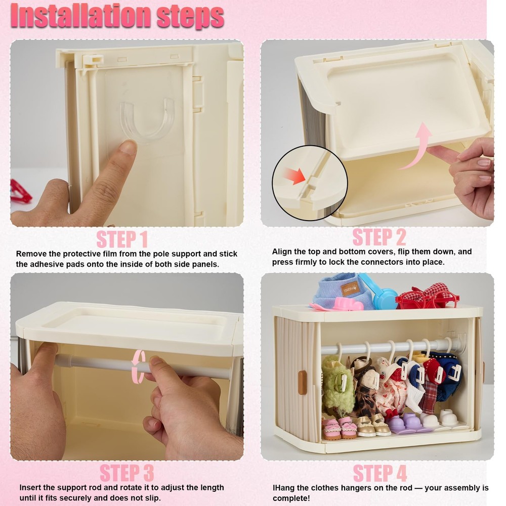 Foldable Doll Wardrobe Closet Compatible with Labubu Clothes – Translucent