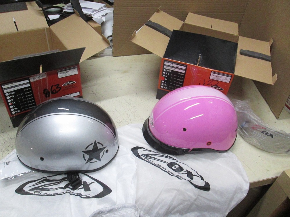 ZOX MOTORCYCLE HELMET - SHORTY OPENFACE - DOT - GETS TWO - PINK + SILVER MEDIUM