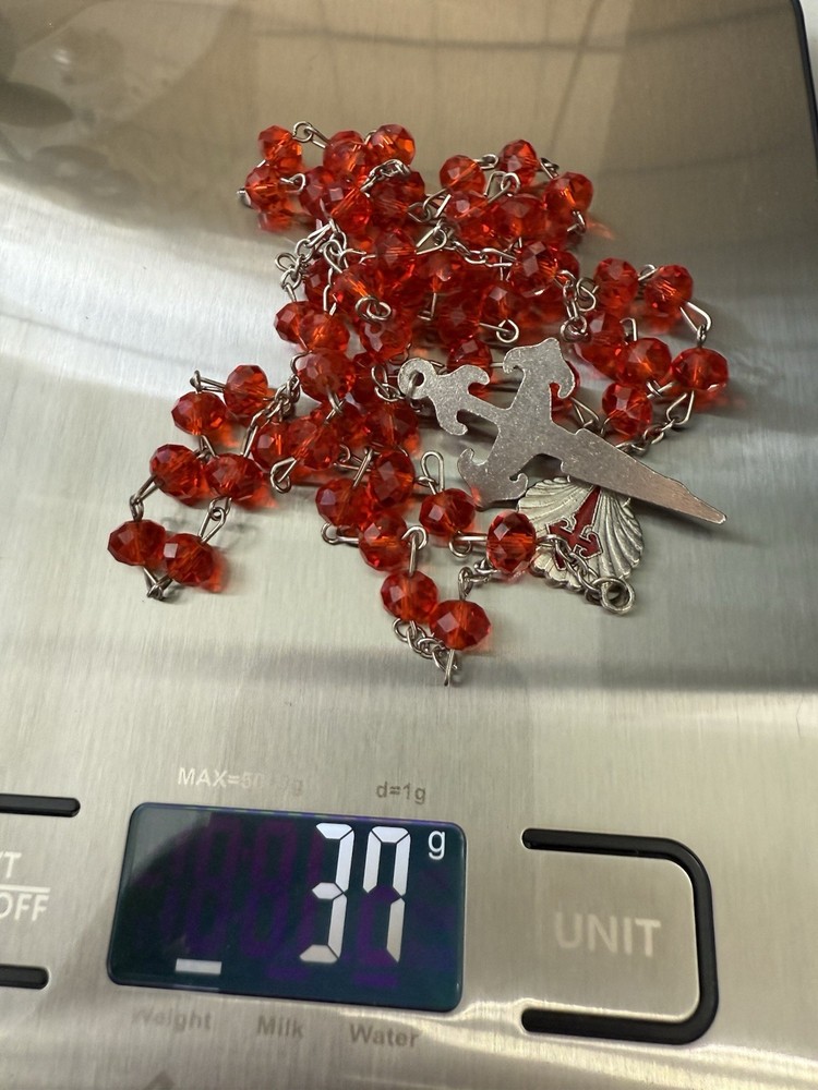 Vintage Orange Bead Silver Rosary 21” Loop