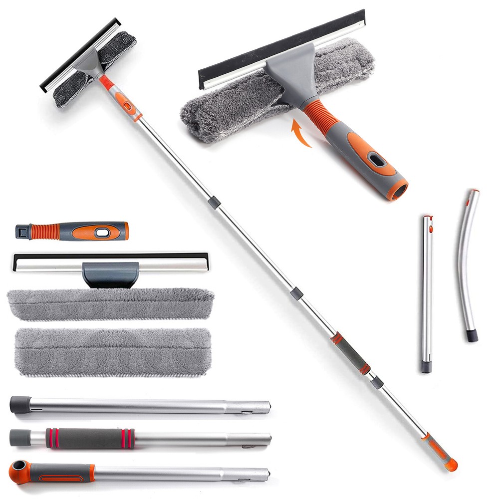 61'' Window Cleaner Extendable Telescopic Squeegee Long Handle Washer Scrubber