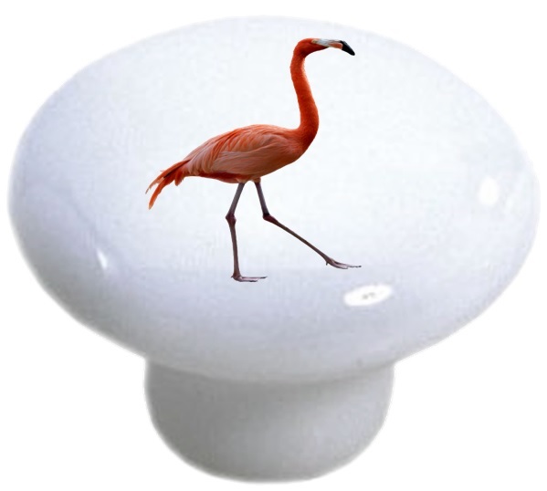 Pink Flamingo Walking Cabinet DRAWER Pull KNOB Ceramic