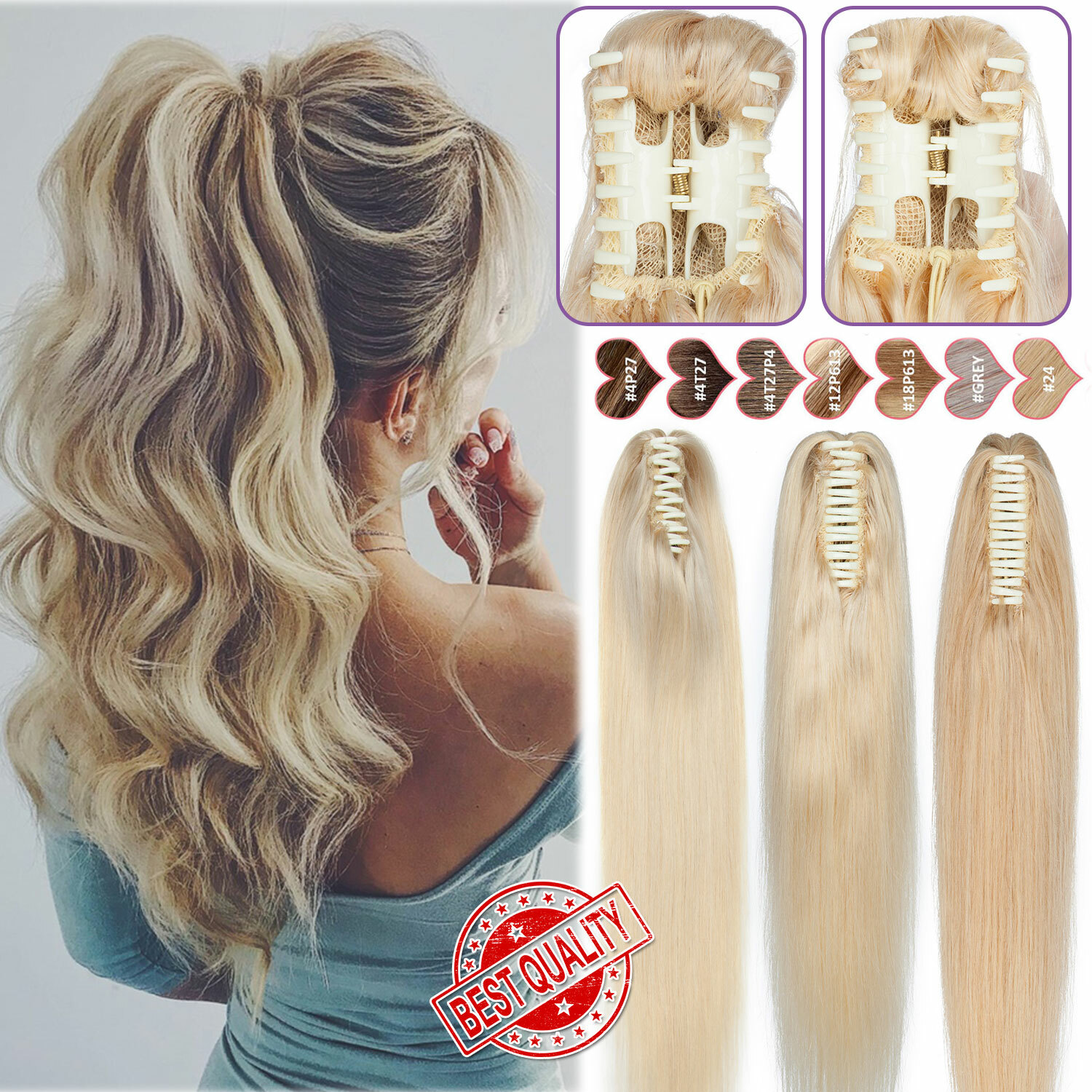 US Brazilian 100% Real Remy Human Hair Claw In On Ponytail Extensions Thick 120G
