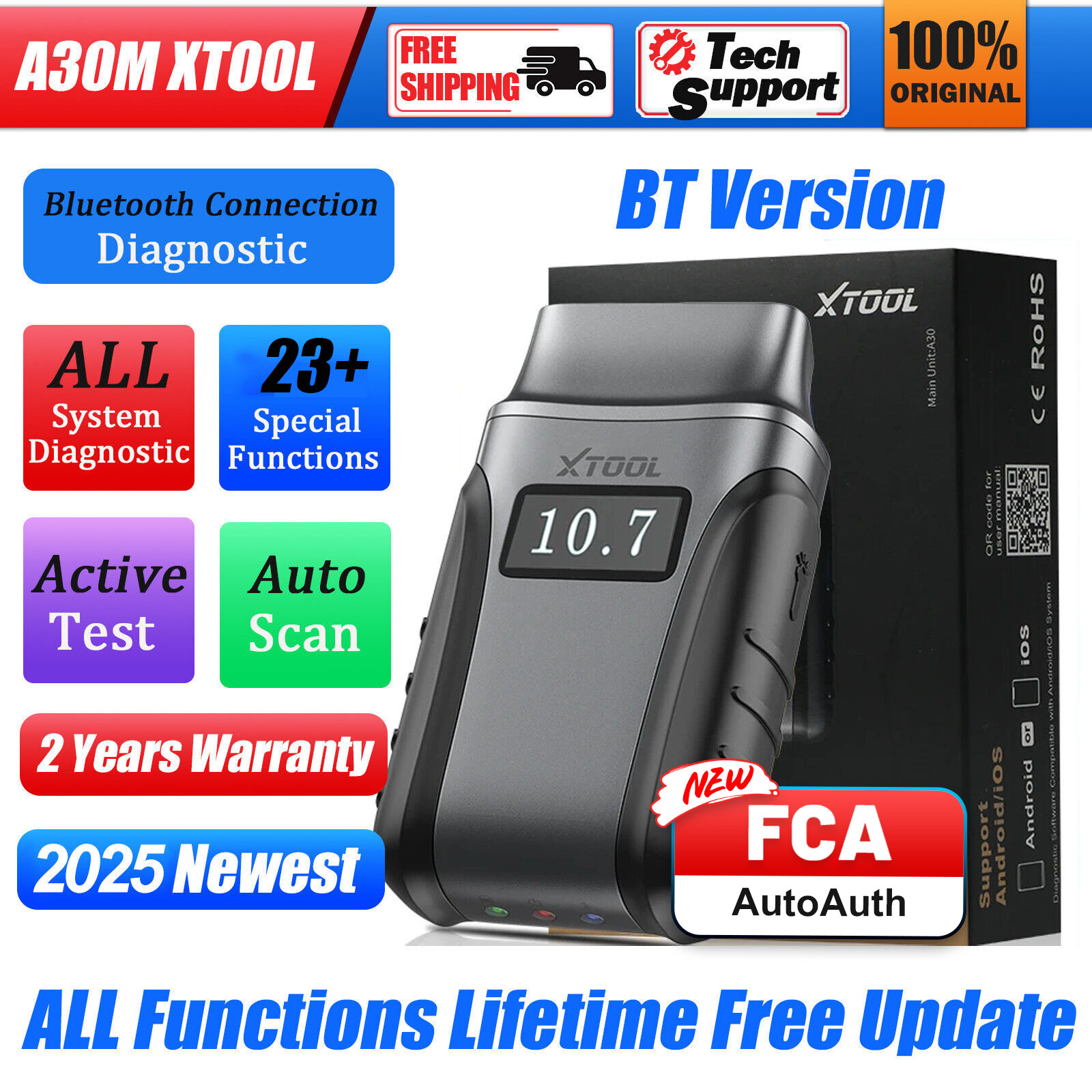 2025 XTOOL A30M V2.0 Bluetooth Full System Diagnostic Tool Bidirectional Scanner