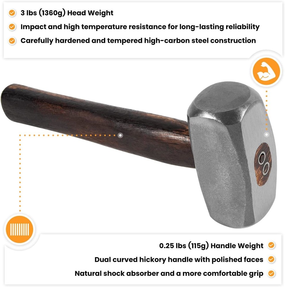 Blacksmith 3LB Handmade Forge Hammer for Farrier Knife Maker Welders Engineers