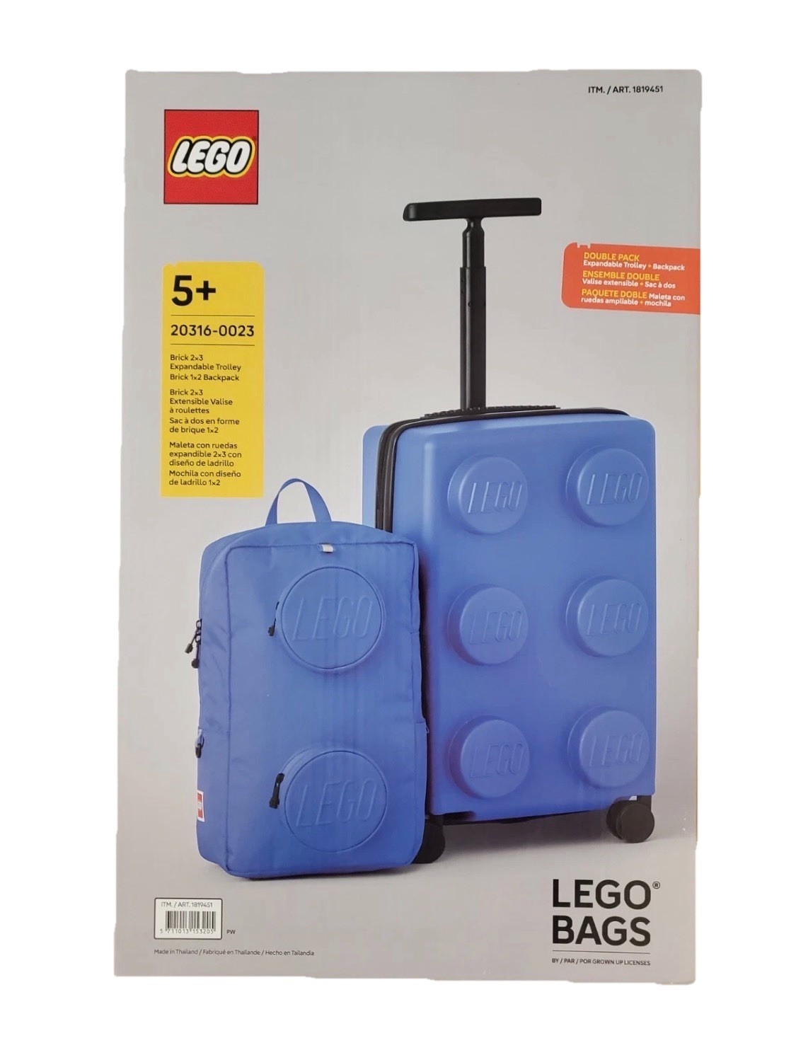 NEW LEGO Kids 2-Piece Luggage Set Expandable Trolley & Backpack Travel Bag Blue