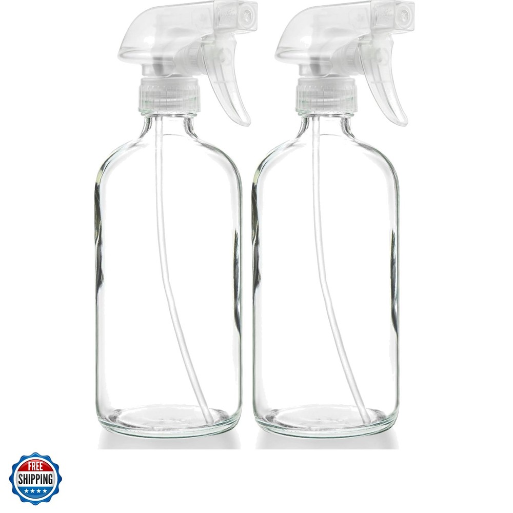 Empty Clear Glass Spray Bottles - Refillable 16 oz Containers for Essential O...