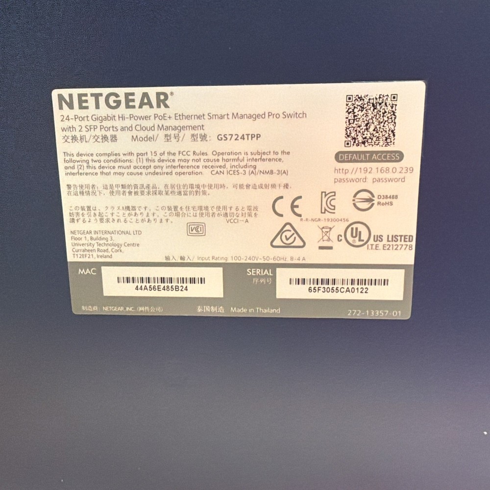 NetGear ProSafe (GS724TTP) 24-Ports External Switch Managed POE+