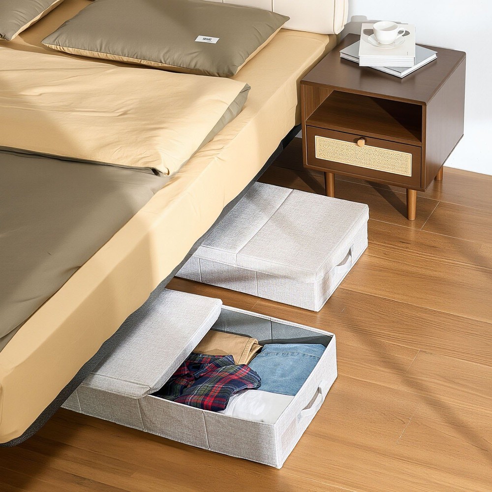Spacious Underbed Storage Bin 48L 31.7x15.9x6.1in Double Layer Construction