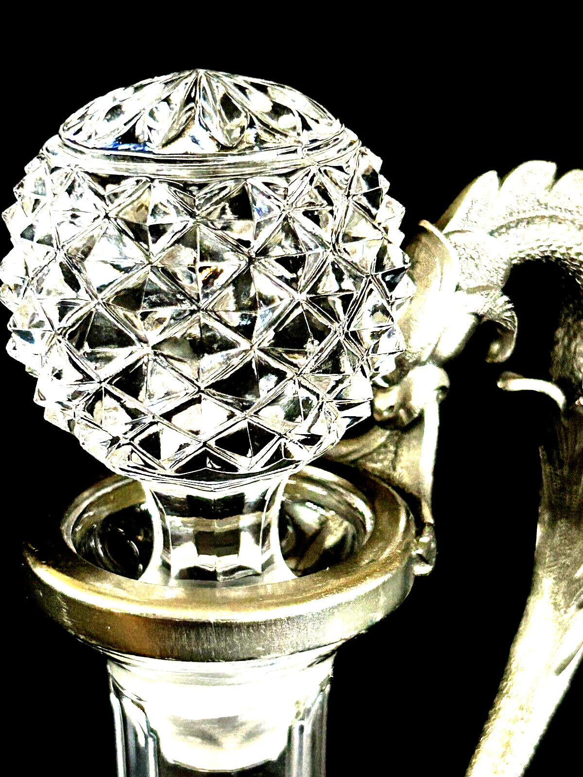 Glass Crystal Decanter Dragon Handle 11.5" Tall Italy