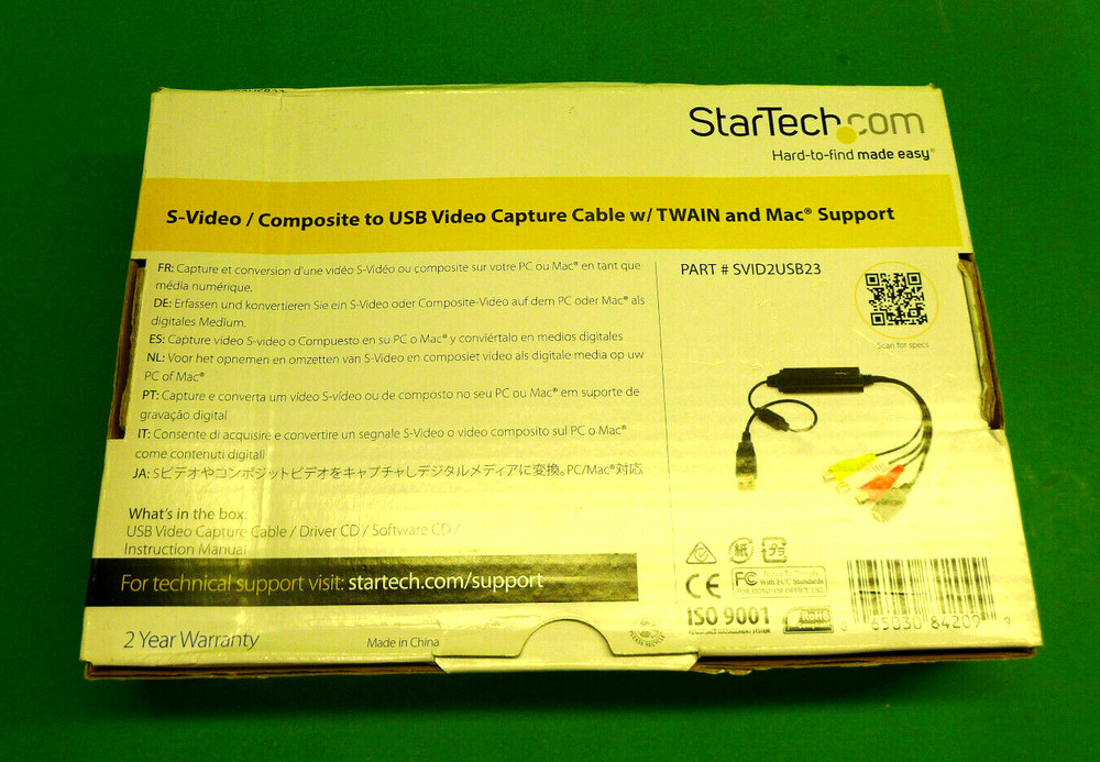 NEW StarTech S-Video to USB Video Capture Cable SV1D2USB23