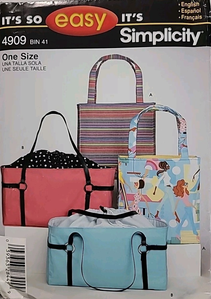 Tote Bag Two Styles Sewing Pattern Simplicity 4909 One Size