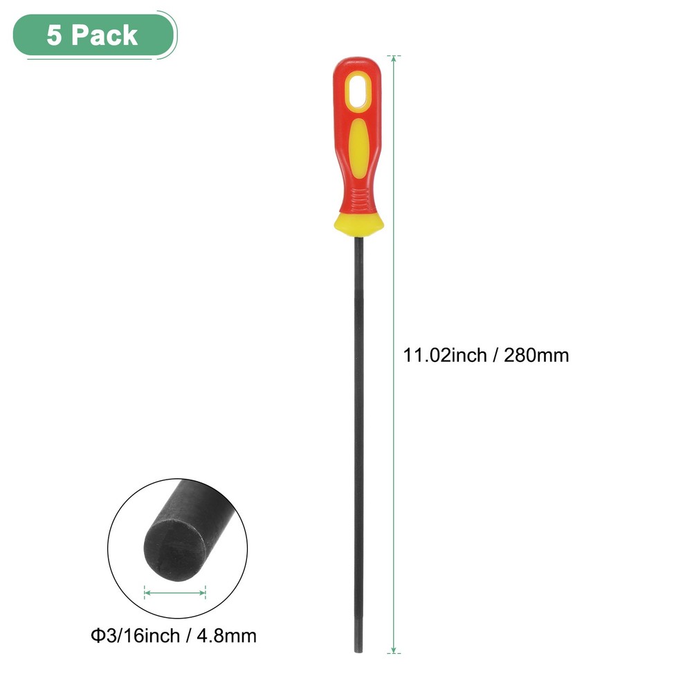 5-Pack Chainsaw Sharpening File, 3/16" with Handle for Sharpening [Yellow,Red]