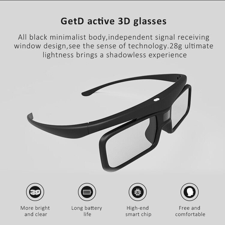 Active Shutter 3D Glasses USB Charging for Sony Panasonic Optama Acer DLP-Link