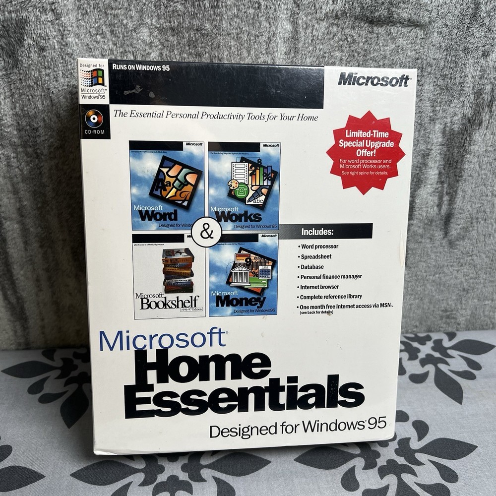 New Sealed Microsoft Home Essentials Designed for Windows 95 CD-ROM In Box