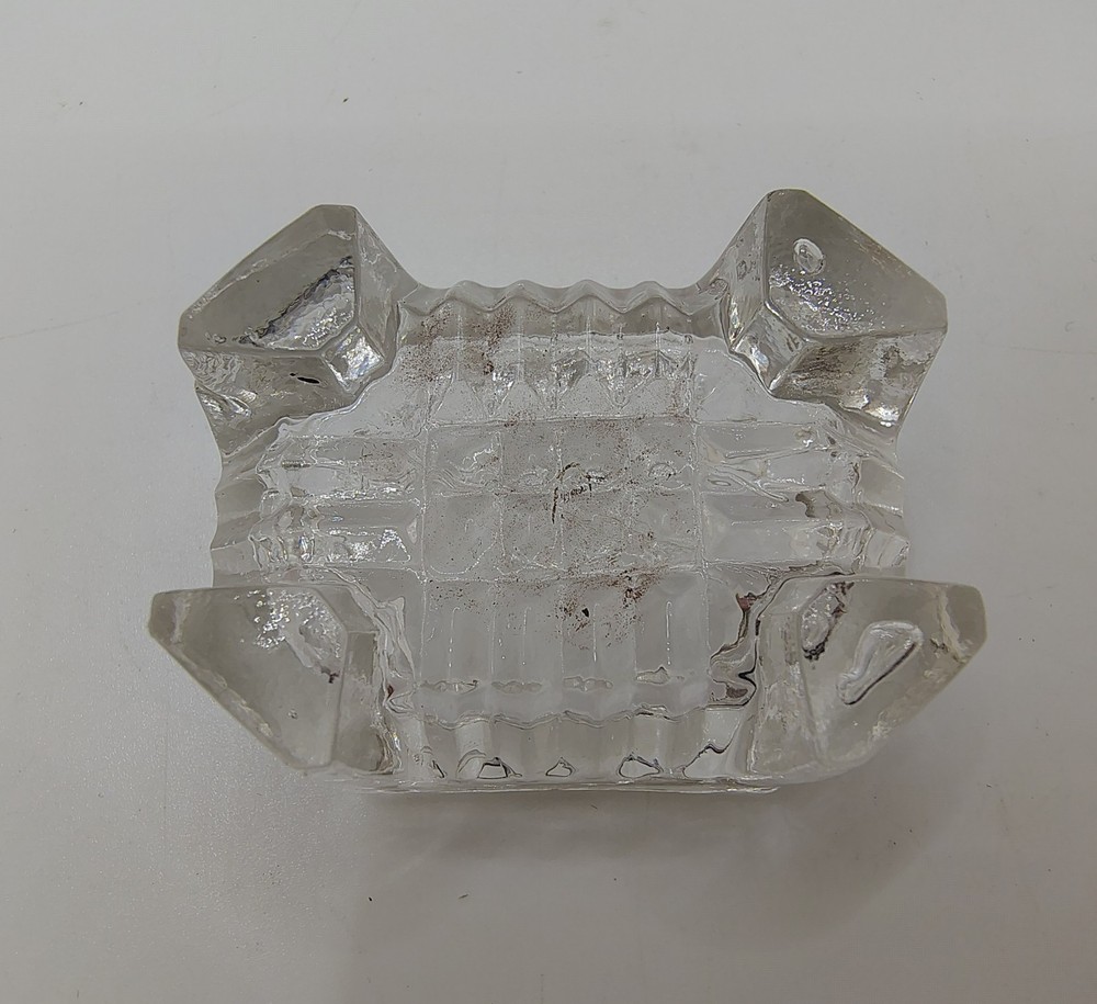 EAPG Rectangular Octagon Footed Open Table Salt Dip Cellar Dish W/ Plastic Spoon