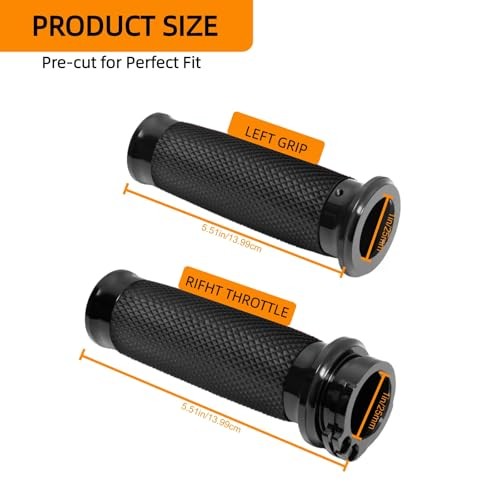 Motorcycle Black Hand Grips, 1 Inch Motorcycle Grips Cable Throttle Compatible
