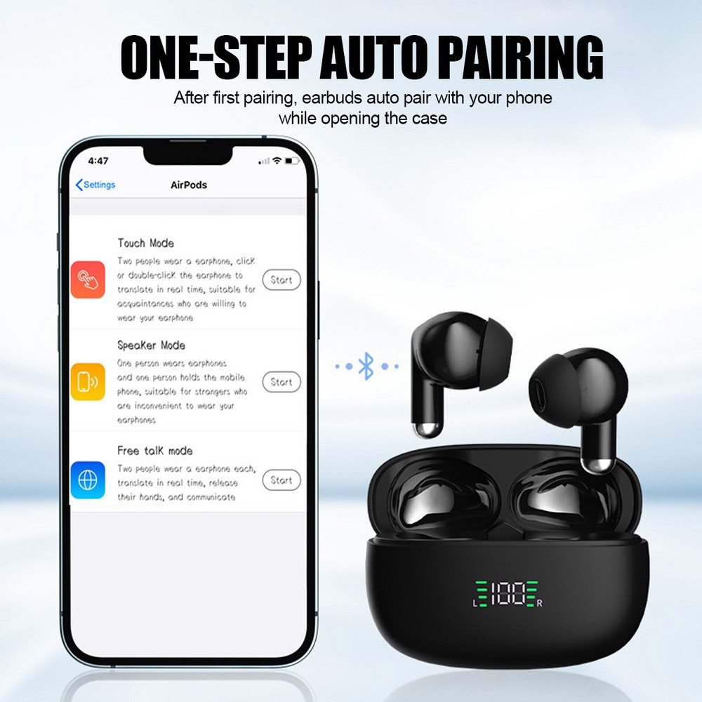 144 Language Translator Earbuds Wireless Bluetooth Two Way Translator Device BK