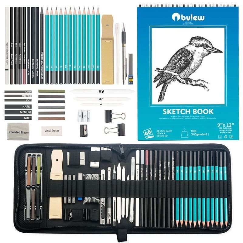 50 pcs Professional Drawing Artist Kit Set Pencils and Sketch Charcoal Art & Bag