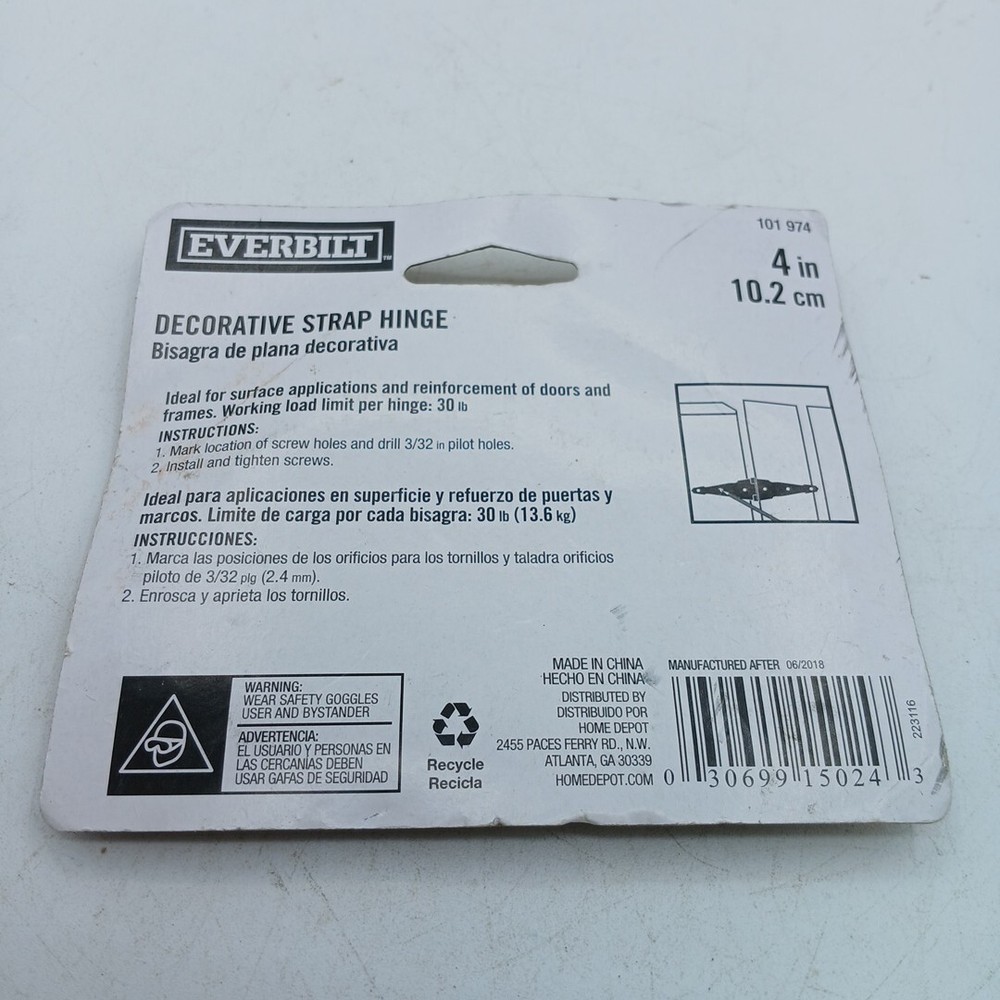 Everbilt Heavy Duty Decorative Strap Hinge Black 4 101974