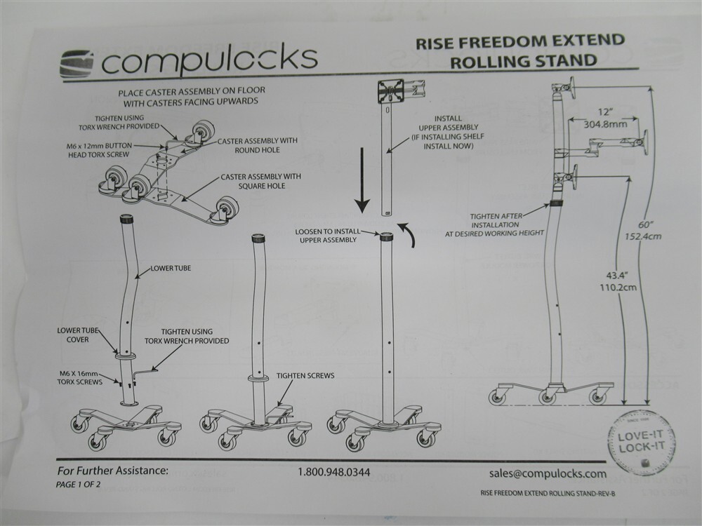 Compulocks TFDF02-WM, Model MCRSTDEXW, Rise Freedom Extend Rolling Stand - White