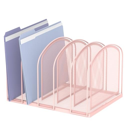 File Organizer - 5-Section Mesh Desktop File Sorter, Upright File Folder