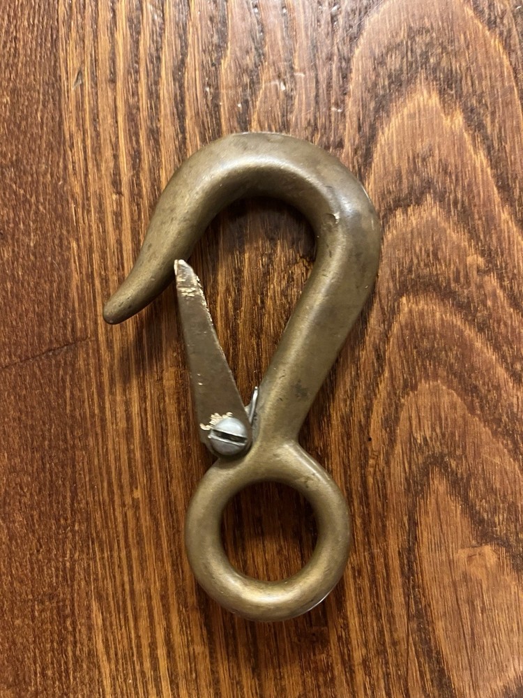 Vintage Solid Brass Hook With safety Latch 4”x 2-1/2”