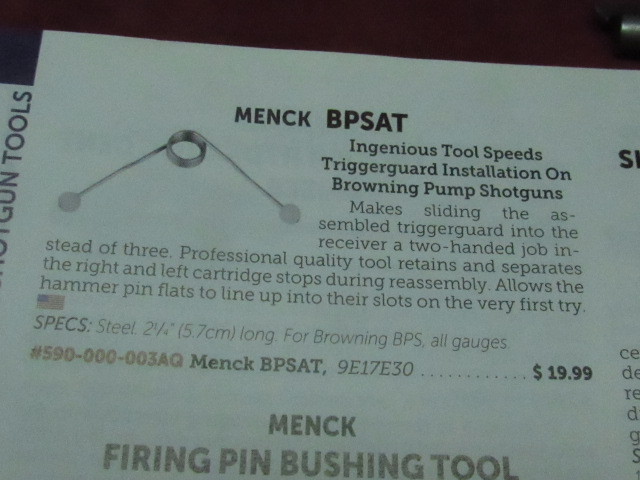 Tom Menck Browning Pump Shotgun Trigger Guard Installation Tool BPSAT