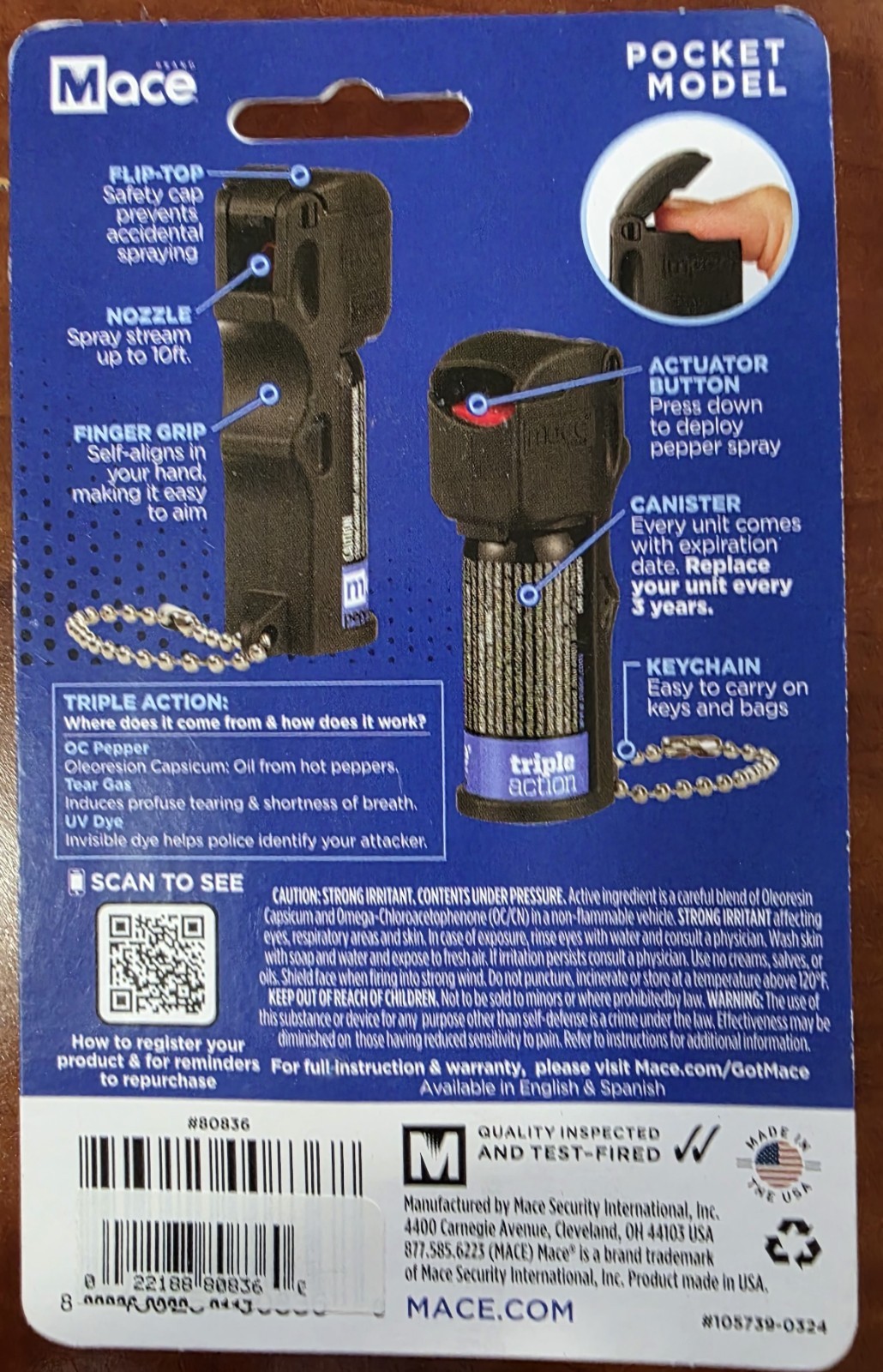 Mace Pepper Spray Triple Action Pocket Model Black - 80836