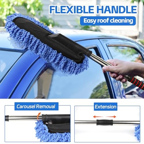 2PCS Car Duster Set, Soft Microfiber Car Duster Interior Exterior, Blue