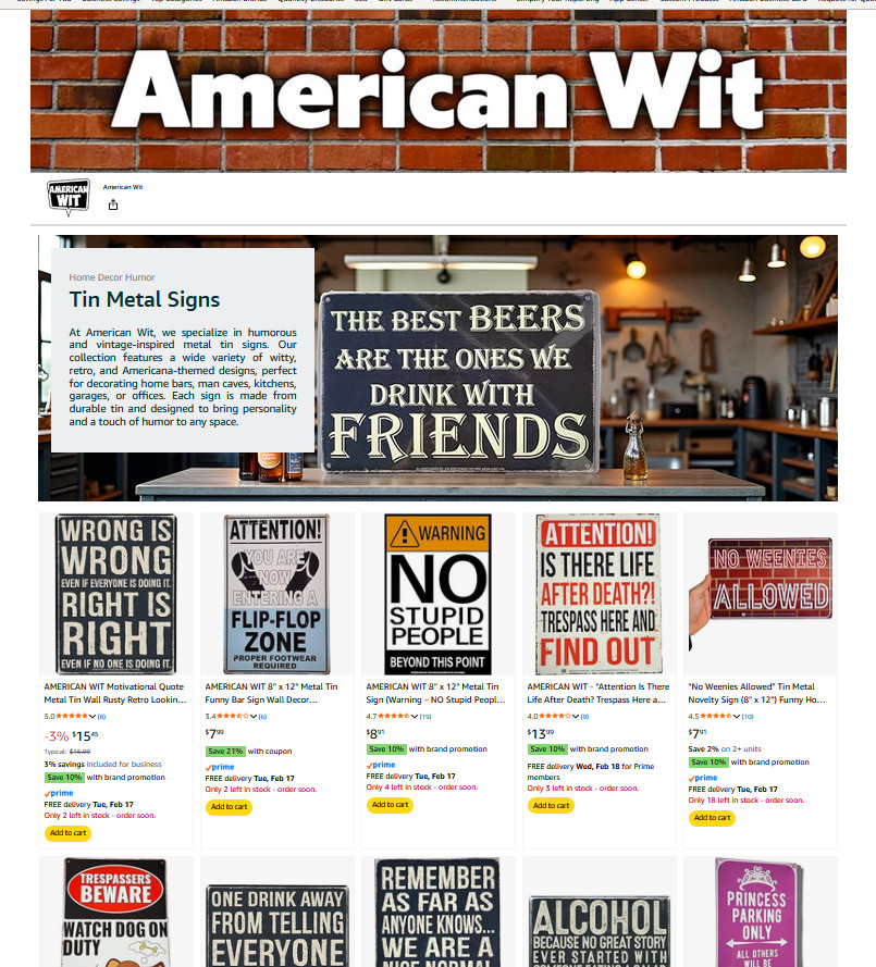 Bulk Funny Bar Novelty Metal Tin Signs - Random Assortment (8" x 12") Garage Man