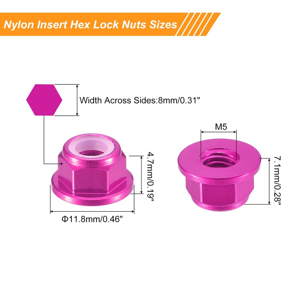 Nylon Insert Hex Lock Nuts, 8pcs - M5x0.8mm Self-Locking Nut(Pink)