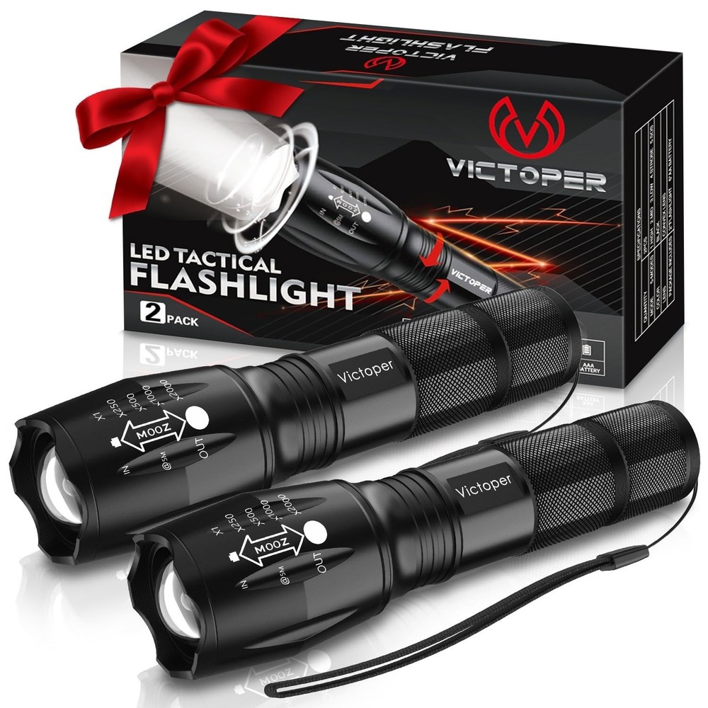 Victoper LED Flashlight 2 Pack, Bright Tactical Torch High Lumens with 5 Mode...